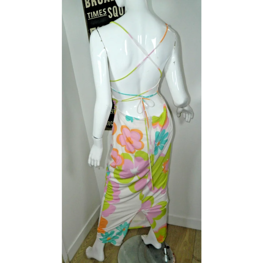 Sabo Dress Size Large (8) Cut-Out Strappy Back‎ Floral Maxi Cayli Bubblegum
